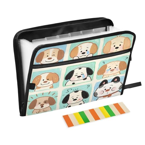 Dokumentenmappe mit niedlichem Cartoon-Hund, erweiterbar, 13 Fächer, A4, Briefgröße mit Reißverschluss, für Büro, Ordner mit Verschluss Dokumentenmappe mit niedlichem Cartoon-Hund, erweiterbar, 13 Fächer, A4, Briefgröße mit Reißverschluss, für Büro, Ordner mit Verschluss von SyXIOP