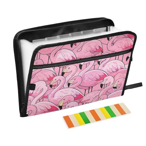 Dokumentenmappe mit niedlichem Flamingos, 13 Taschen, A4, Briefgröße mit Reißverschluss, für Büro, Aktenordner, Jacken, Organizer Dokumentenmappe mit niedlichem Flamingos, 13 Taschen, A4, Briefgröße mit Reißverschluss, für Büro, Aktenordner, Jacken, Organizer von SyXIOP