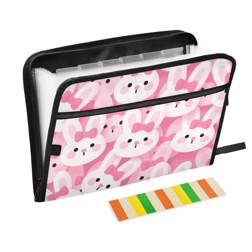 Dokumentenmappe mit niedlichem Hasen-Motiv, mit Taschen, 13 Taschen, A4, Briefgröße mit Reißverschluss, für Bürobedarf, Papier, Fächermappe, Expando Dokumentenmappe mit niedlichem Hasen-Motiv, mit Taschen, 13 Taschen, A4, Briefgröße mit Reißverschluss, für Bürobedarf, Papier, Fächermappe, Expando von SyXIOP
