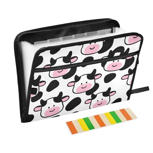 Dokumentenmappe mit niedlichem Kuh, 13 Fächer, A4, Briefgröße mit Reißverschluss, für Bürobedarf, Ordner mit Taschen, Schwarz / Weiß / Rosa Dokumentenmappe mit niedlichem Kuh, 13 Fächer, A4, Briefgröße mit Reißverschluss, für Bürobedarf, Ordner mit Taschen, Schwarz / Weiß / Rosa von SyXIOP