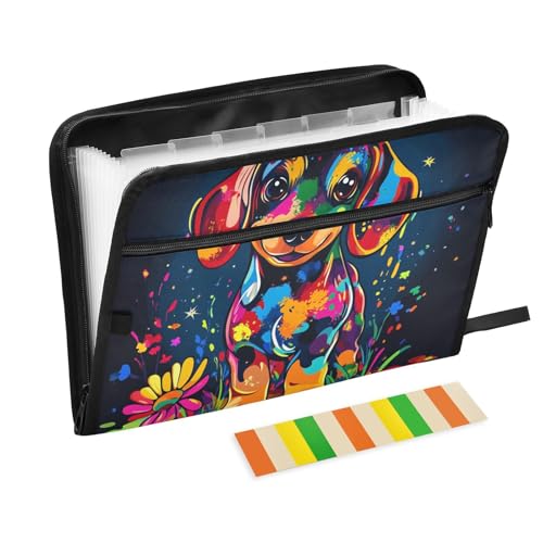 Dokumentenmappe mit süßem Dackel-Motiv, 13 Taschen, A4, Briefgröße mit Reißverschluss, für Zuhause, Büro, Hängeregistraturmappe Dokumentenmappe mit süßem Dackel-Motiv, 13 Taschen, A4, Briefgröße mit Reißverschluss, für Zuhause, Büro, Hängeregistraturmappe von SyXIOP