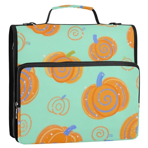 Dokumententasche mit 3 Ringen, Reißverschluss, 3,8 cm, Kürbisgrün, mit Griff, mehrere Taschen, Dokumenten-Organizer für Schule und Büro, Carpeta del organizador von SyXIOP