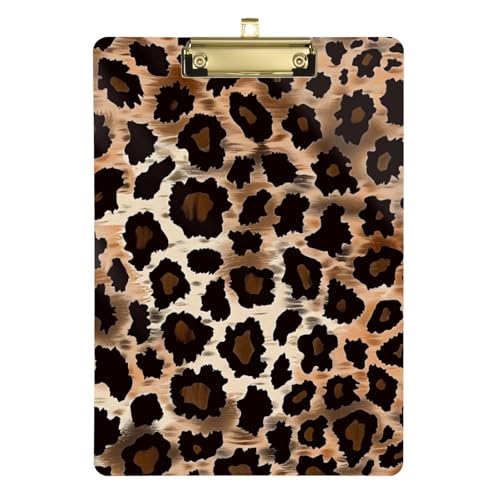 EKG-Klemmbrett mit Leopardenmuster, A4, hübsches Klemmbrett, Standard-Loch, für Lehrer im ersten Jahr, Größe 22,9 x 30,5 cm, Braun von SyXIOP