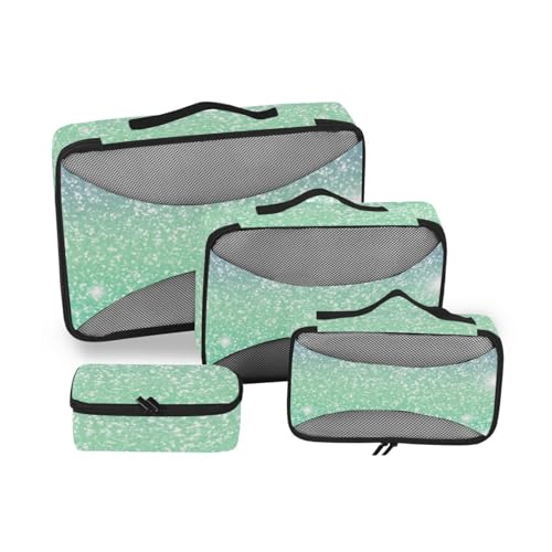 Einhorn-Grüner Farbverlauf, Sternenhimmel, Glitzer, 4-teiliges Set, Reise-Organizer-Taschen, Netzstoff, Reiseutensilien, erweiterbare Packwürfel zum Tragen von SyXIOP