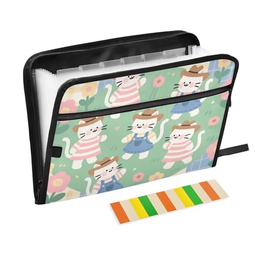 Fächermappe, Cartoon, helle Farben, Katzen, Blumen, 13 Fächer, A4, Briefgröße mit Reißverschluss, für Zuhause, Büro, erweiterbare Hängemappen, Carpeta de Fächermappe, Cartoon, helle Farben, Katzen, Blumen, 13 Fächer, A4, Briefgröße mit Reißverschluss, für Zuhause, Büro, erweiterbare Hängemappen, Carpeta de von SyXIOP