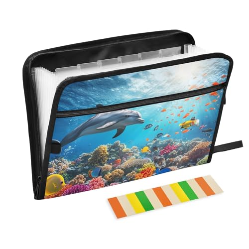 Fächermappe, Delfin, 13 Taschen, A4, Briefgröße mit Reißverschluss, für Papiere, Akkordeon-Aktenordner, Carpetas de Fächermappe, Delfin, 13 Taschen, A4, Briefgröße mit Reißverschluss, für Papiere, Akkordeon-Aktenordner, Carpetas de von SyXIOP