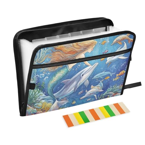 Fächermappe, Meerjungfrau, die mit Delfinen spielt, 13 Taschen, A4, Briefgröße mit Reißverschluss, für Bürobedarf, Büromappen, Para Guardar Documentos Fächermappe, Meerjungfrau, die mit Delfinen spielt, 13 Taschen, A4, Briefgröße mit Reißverschluss, für Bürobedarf, Büromappen, Para Guardar Documentos von SyXIOP