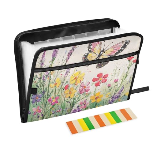 Fächermappe aus Papier, Motiv: bunte Schmetterlinge und Blumen, 13 Taschen, A4, Briefgröße mit Reißverschluss, für Zuhause, Büro, Reisen, Dokumentenmappe, erweiterbar, carpeta de Fächermappe aus Papier, Motiv: bunte Schmetterlinge und Blumen, 13 Taschen, A4, Briefgröße mit Reißverschluss, für Zuhause, Büro, Reisen, Dokumentenmappe, erweiterbar, carpeta de von SyXIOP