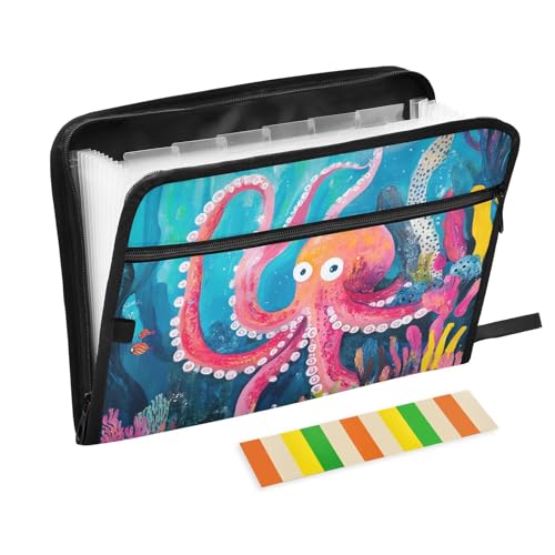 Fächermappe mit 13 Fächern, A4, Format A4, mit Reißverschluss, für Bürobedarf, Aktenordner mit Taschen, Motiv: Tiermeer, Meer, versteckt im Korallenriff, Akkordeon-Taschen Fächermappe mit 13 Fächern, A4, Format A4, mit Reißverschluss, für Bürobedarf, Aktenordner mit Taschen, Motiv: Tiermeer, Meer, versteckt im Korallenriff, Akkordeon-Taschen von SyXIOP