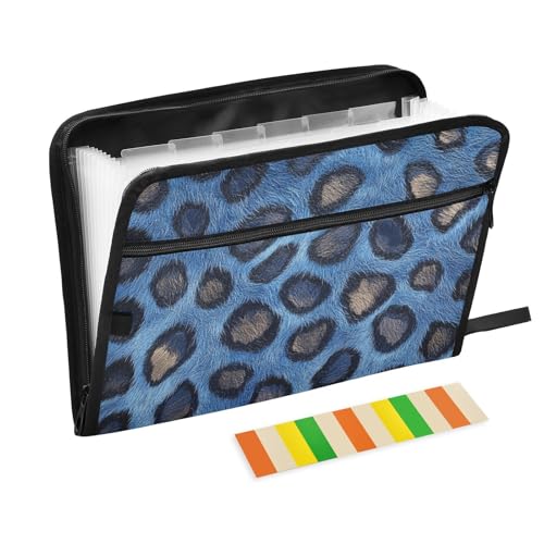 Fächermappe mit Leopardenmuster, 13 Fächer, A4, Briefgröße mit Reißverschluss, für Büroordner mit Taschen, Blau Fächermappe mit Leopardenmuster, 13 Fächer, A4, Briefgröße mit Reißverschluss, für Büroordner mit Taschen, Blau von SyXIOP