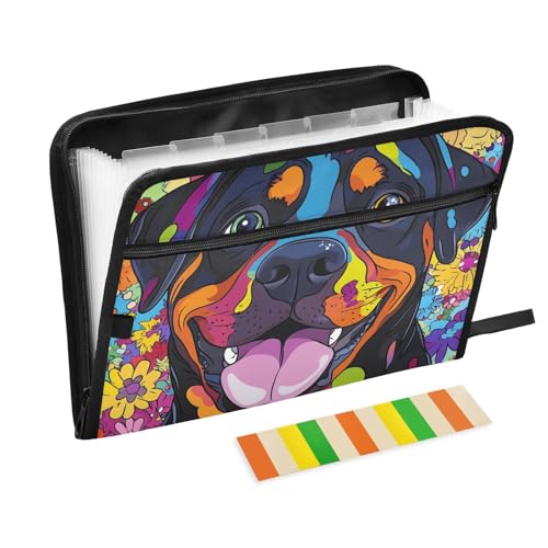 Fächermappe mit Rottweiler-Motiv, A4, mit Reißverschluss, für Bürobedarf, Büro, Ordner, Organizer, Schwarz Fächermappe mit Rottweiler-Motiv, A4, mit Reißverschluss, für Bürobedarf, Büro, Ordner, Organizer, Schwarz von SyXIOP
