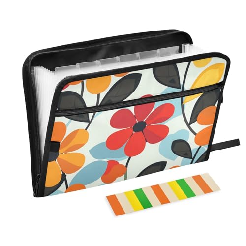 Fächermappe mit bunten Blumen, 13 Fächer, A4, Briefgröße mit Reißverschluss, für Zuhause, Büro, Aktenordner mit Reißverschluss Fächermappe mit bunten Blumen, 13 Fächer, A4, Briefgröße mit Reißverschluss, für Zuhause, Büro, Aktenordner mit Reißverschluss von SyXIOP