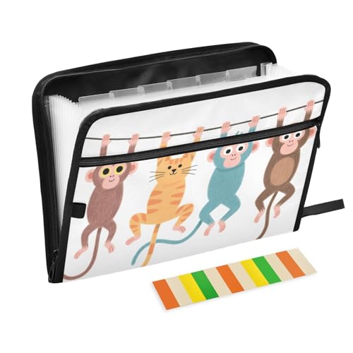 Fächermappe mit bunten Cartoon-Affen, Kunststoff, 13 Fächer, A4, Briefformat, mit Reißverschluss, für Büro, Fächermappe Fächermappe mit bunten Cartoon-Affen, Kunststoff, 13 Fächer, A4, Briefformat, mit Reißverschluss, für Büro, Fächermappe von SyXIOP