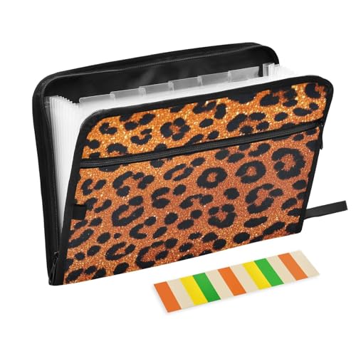 Fächermappe mit künstlichem Glitzer-Leopardenmuster, Orange, 13 Fächer, A4, Briefgröße mit Reißverschluss, für Büro, Organizer, mit Taschen, Para-Guardar Fächermappe mit künstlichem Glitzer-Leopardenmuster, Orange, 13 Fächer, A4, Briefgröße mit Reißverschluss, für Büro, Organizer, mit Taschen, Para-Guardar von SyXIOP