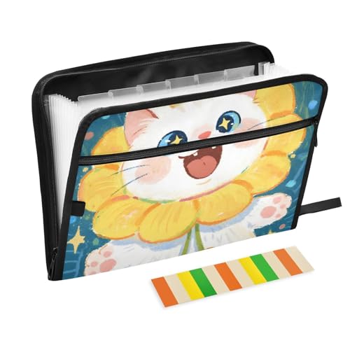 Fächermappe mit niedlichem Cartoon-Motiv, weiße Katze, 13 Fächer, A4, Briefgröße mit Reißverschluss, für Bürobedarf, Hängemappen, Teppiche Fächermappe mit niedlichem Cartoon-Motiv, weiße Katze, 13 Fächer, A4, Briefgröße mit Reißverschluss, für Bürobedarf, Hängemappen, Teppiche von SyXIOP