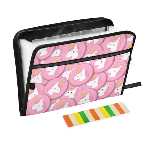 Fächermappe mit niedlichen Cartoon-Einhörnern, 13 Fächer, A4, Briefgröße mit Reißverschluss, für Büro, Aktenordner mit Taschen, Rosa Fächermappe mit niedlichen Cartoon-Einhörnern, 13 Fächer, A4, Briefgröße mit Reißverschluss, für Büro, Aktenordner mit Taschen, Rosa von SyXIOP