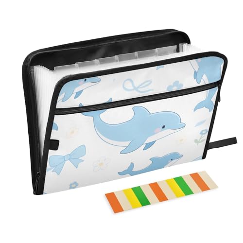 Fächermappe mit süßem Cartoon-Delfin, 13 Fächer, A4, Briefgröße mit Reißverschluss, für Papiere, Fächermappe Fächermappe mit süßem Cartoon-Delfin, 13 Fächer, A4, Briefgröße mit Reißverschluss, für Papiere, Fächermappe von SyXIOP