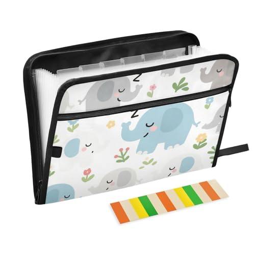 Fächermappen, Motiv: niedliche Cartoon-Elefanten, 13 Fächer, A4, Briefformat, mit Reißverschluss, für Büro, Büro, Ordner Fächermappen, Motiv: niedliche Cartoon-Elefanten, 13 Fächer, A4, Briefformat, mit Reißverschluss, für Büro, Büro, Ordner von SyXIOP