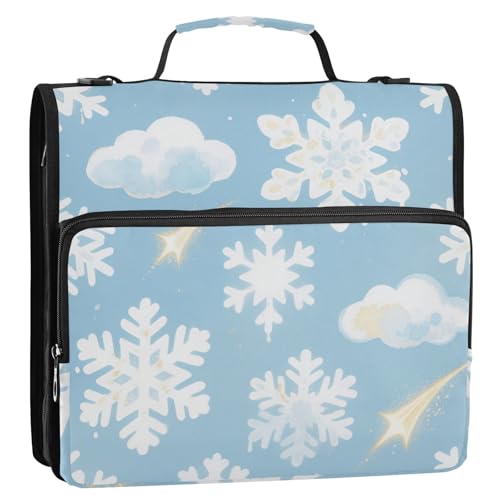 Frohe Weihnachten mit weißen Schneeflocken, 3 Ringe, Ordner mit Reißverschluss und Schultergurt, mehrere Taschen, Schulbedarf, Organizer für Mittelschule, Encuadernador de Cartera von SyXIOP