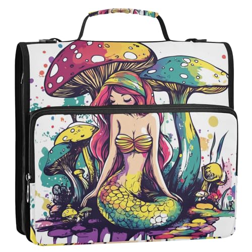 Funny Mermaid 3 Ringe Reißverschluss Ordner mit Griff Laege Kapazität Dokumentenmappe Organizer für Mittelschule Bolsa de Cremallera von SyXIOP