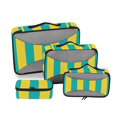 Gelb-blaue Linien, 4-teiliges Set, Organizer, Reiseetui, Netzstoff, Reiseutensilien, tragbare Reisewürfel zum Verpacken von SyXIOP