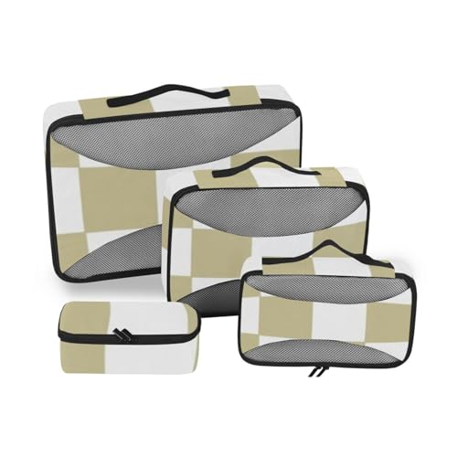 Gelbes und weißes amerikanisches Karomuster, 4-teiliges Set, Organizer, Reisekoffer, Netzstoff, Reiseutensilien, leichtes Set, Kompressions-Verpackungswürfel von SyXIOP