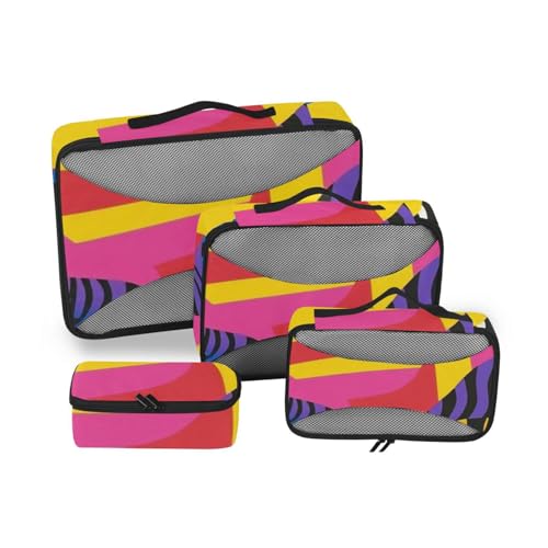 Geometrische Kunst, buntes 4-teiliges Organizer-Taschen-Set, Netzstoff, Reiseutensilien, tragbares Packwürfel-Set von SyXIOP