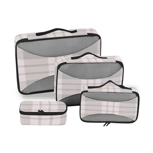 Graues Karomuster, 4-teiliges Set, würfelförmiger Aufbewahrungs-Organizer aus Netzstoff, Reiseutensilien, tragbares Set, Kompressions-Verpackungswürfel von SyXIOP