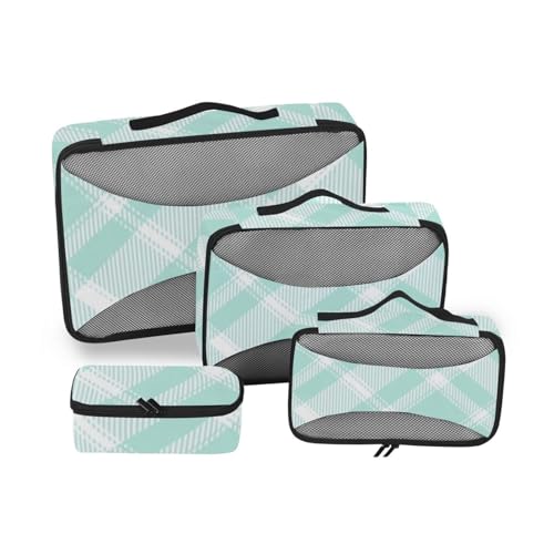 Grünes Schachbrett-Set, 4-teiliges Set, Organizer, Reisekoffer, Netzstoff, Reiseutensilien, leichte Packwürfel, Reisen von SyXIOP