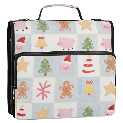 Happy Christmas Pink Pig 3 Ringe 3,8 cm Ordner mit extra Taschen mit Schultergurt und Griff inklusive Reißverschlusstasche Schulordner Organizer für Schule und Büro Cremallera de carpeta von SyXIOP