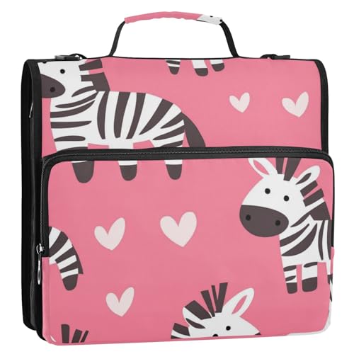 Happy Valentine Cartoon Tier Pink 3 Ringe Büroordner Organizer mit Griff inklusive Reißverschlusstasche Dokumentenmappe Organizer für Schule Cartera con cremallera von SyXIOP