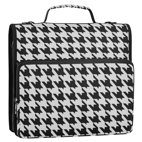 Klassisches schwarz-weißes Hahnentrittmuster 3,8 cm Ringbuch mit extra Taschen mit Griff, leicht zu transportieren, tragbares Portfolio für Schule/Büro, Clip de Cremallera Resistente Klassisches schwarz-weißes Hahnentrittmuster 3,8 cm Ringbuch mit extra Taschen mit Griff, leicht zu transportieren, tragbares Portfolio für Schule/Büro, Clip de Cremallera Resistente von SyXIOP