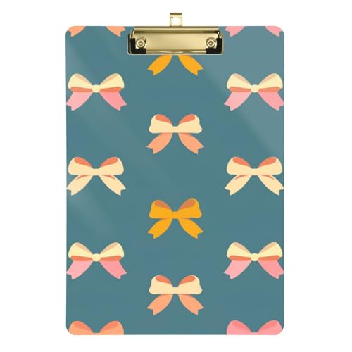 Klemmbrett mit Schleife, A4, schmales Metall-Klemmbrett, transparent, für Krankenschwestern, Heimunternehmer, Größe 22,9 x 30,5 cm, Orange-Rosa von SyXIOP