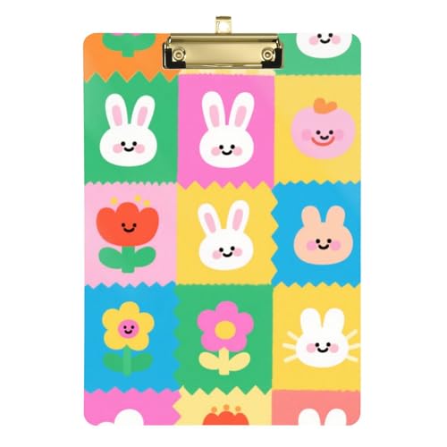 Klemmbrett mit buntem kariertem Blumen-Kaninchen, A4, Atemtherapie-Klemmbrett, Hartfaserplatte, Standardloch für Lehrer, Portfolio, Klemmbrett, Größe 22,9 x 30,5 cm Klemmbrett mit buntem kariertem Blumen-Kaninchen, A4, Atemtherapie-Klemmbrett, Hartfaserplatte, Standardloch für Lehrer, Portfolio, Klemmbrett, Größe 22,9 x 30,5 cm von SyXIOP