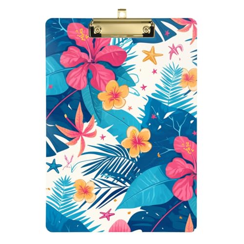 Klemmbrett mit tropischen Blättern, rote Hibiskusblumen, Seestern, hawaiianisches A4-Klemmbrett mit Ordner, harter Ordner mit Klemmbrett, Kunststoff für personalisierte Klemmbretter für Lehrer, Größe Klemmbrett mit tropischen Blättern, rote Hibiskusblumen, Seestern, hawaiianisches A4-Klemmbrett mit Ordner, harter Ordner mit Klemmbrett, Kunststoff für personalisierte Klemmbretter für Lehrer, Größe von SyXIOP