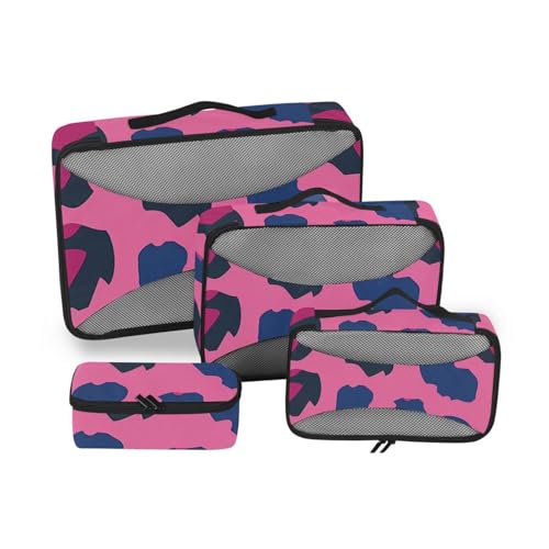 Koffer-Organizer-Taschen, Pfirsich-Leopardenmuster, 4-teilig, Netzstoff, Reiseutensilien, leichte Packwürfel von SyXIOP
