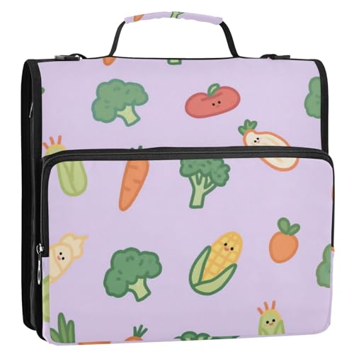 Lila Cartoon Gemüse 3 Ringe 3,8 cm Büroordner Organizer mit Schultergurt inklusive Reißverschlusstasche Portfolio-Ordner für Schule und Büro Organizadores de suministros escolares von SyXIOP