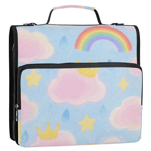 Lovely Pink Cloud Rainbow 3,8 cm 3-Ring-Ordner-Organizer mit Griff, inklusive Reißverschlusstasche, Dokumenten-Aufbewahrungstasche, für Schule und Büro, Encuadernador de Cartera von SyXIOP