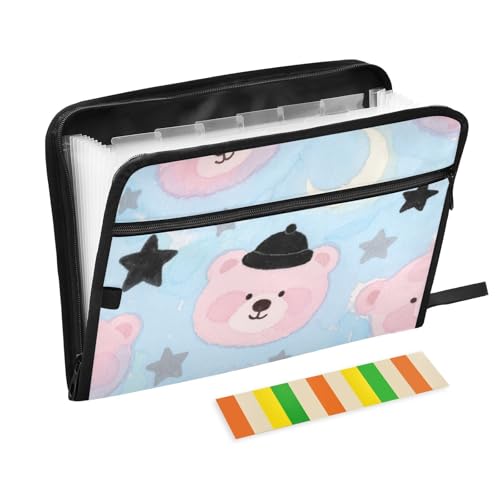 Mappe mit niedlichem Cartoon-Bär-Motiv, mit Etiketten, 13 Taschen, A4, Briefgröße mit Reißverschluss, für Zuhause, Büro, Aktenordner, Fächermappe Mappe mit niedlichem Cartoon-Bär-Motiv, mit Etiketten, 13 Taschen, A4, Briefgröße mit Reißverschluss, für Zuhause, Büro, Aktenordner, Fächermappe von SyXIOP