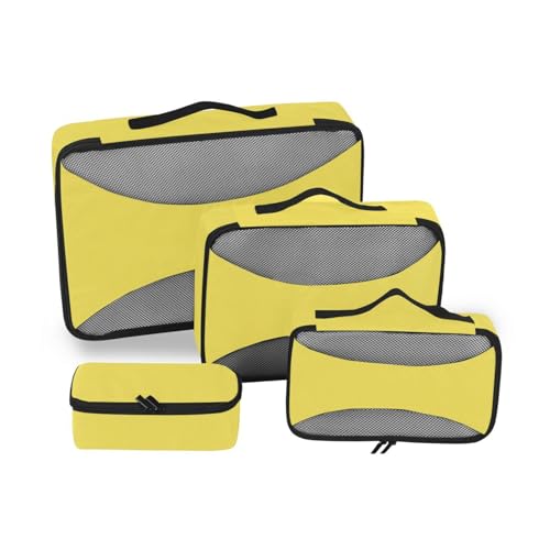 Milchgelb, 4-teiliges Reisegepäck-Organizer, Netzstoff, Reiseutensilien, tragbare Kompressions-Verpackungswürfel, Reisen von SyXIOP
