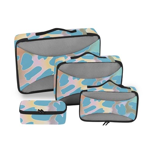 Mystery Blue Golden Cheetah Print Koffer-Organizer-Taschen aus Netzstoff, tragbar, 4 Stück von SyXIOP