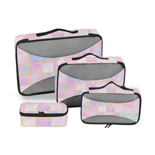 Nahtlose Pastell-Ästhetik, bunt, 4-teiliges Set, Reise-Organizer-Taschen, Netzstoff, Reiseutensilien, leichte Würfel für Reisen und Damen von SyXIOP