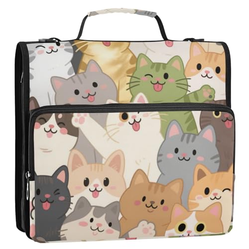 Niedliche Cartoon-Katze, 3,8 cm, 3 Ringe, Organizer, Ordner mit Gurt, wasserdicht, Dokumenten-Organizer für Mittelschule, Clip de Cremallera Escar von SyXIOP