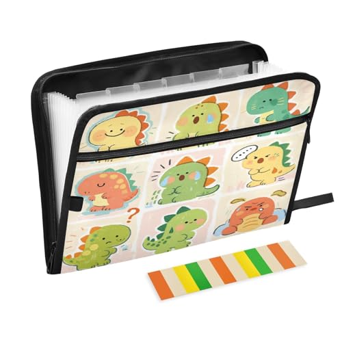 Niedliche und farbenfrohe Cartoon-Dinosaurier-Ordner, Bürobedarf, 13 Taschen, A4, Briefgröße mit Reißverschluss, für Papiere, Aktenordner, Organizer Niedliche und farbenfrohe Cartoon-Dinosaurier-Ordner, Bürobedarf, 13 Taschen, A4, Briefgröße mit Reißverschluss, für Papiere, Aktenordner, Organizer von SyXIOP