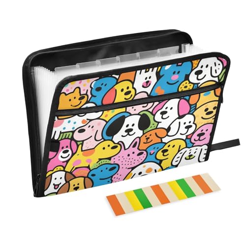 Niedliche und farbenfrohe Cartoon-Hunde, mehrere Fächer, 13 Taschen, A4, Briefgröße mit Reißverschluss, für Business-Aktenordner mit Taschen Niedliche und farbenfrohe Cartoon-Hunde, mehrere Fächer, 13 Taschen, A4, Briefgröße mit Reißverschluss, für Business-Aktenordner mit Taschen von SyXIOP
