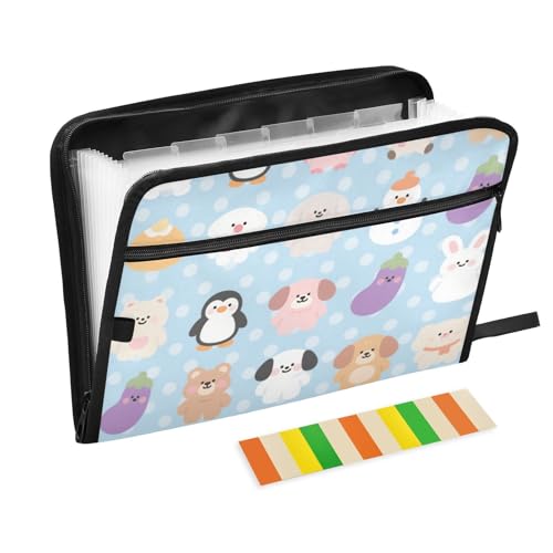 Niedlicher Cartoon-Zoo-Ordner mit Tasche, 13 Taschen, A4, Briefgröße mit Reißverschluss, für Papiere, Ordner mit Verschluss, Organizer Niedlicher Cartoon-Zoo-Ordner mit Tasche, 13 Taschen, A4, Briefgröße mit Reißverschluss, für Papiere, Ordner mit Verschluss, Organizer von SyXIOP