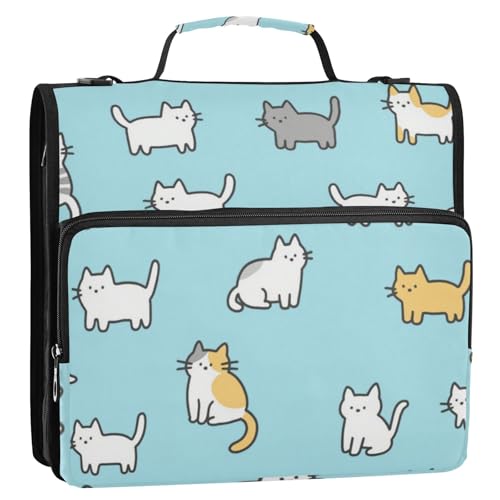 Ordner mit 3 Ringen, Cartoon-Katze, 3,8 cm, mit Reißverschluss und Schultergurt, mehrere Taschen, Schulordner, Organizer für Schule, Organizer, Klebstoffe, Ecolares von SyXIOP