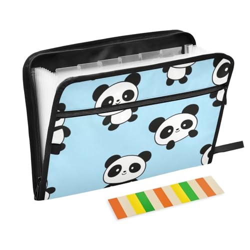 Ordner mit mehreren Fächern, Cartoon-Panda, 13 Taschen, A4, Briefgröße mit Reißverschluss, für Bürobedarf, Ordner mit Trennwänden, Blau Ordner mit mehreren Fächern, Cartoon-Panda, 13 Taschen, A4, Briefgröße mit Reißverschluss, für Bürobedarf, Ordner mit Trennwänden, Blau von SyXIOP