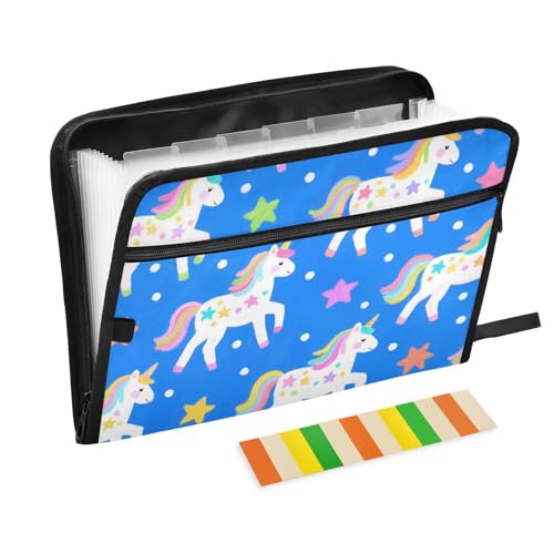 Ordner mit niedlichem Cartoon-Motiv, weiß, Regenbogen-Einhörner, Bürobedarf, 13 Taschen, A4, Briefgröße mit Reißverschluss, zur Aufbewahrung von Dokumenten, Hängemappen, Ordner Ordner mit niedlichem Cartoon-Motiv, weiß, Regenbogen-Einhörner, Bürobedarf, 13 Taschen, A4, Briefgröße mit Reißverschluss, zur Aufbewahrung von Dokumenten, Hängemappen, Ordner von SyXIOP