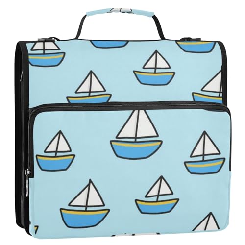 Ordnertasche mit Cartoon-Schiff, Boot, 3 Ringe, 3,8 cm, Reißverschluss, Schulterriemen und Griff, einfach zu tragen, mit Reißverschluss, Portfolio für Schule, Carpeta del organizador von SyXIOP